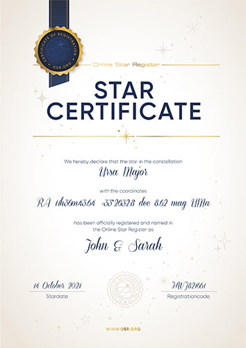 Certificato stella personalizzato