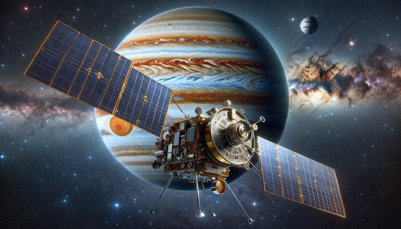 Sonda spaziale Juno davanti al pianeta Giove