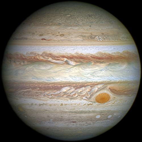 This full-disc image of Jupiter was taken on 21 April 2014 with Hubble's Wide Field Camera 3 (WFC3).
