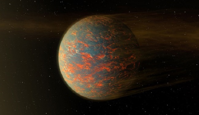 This illustration shows one possible scenario for the hot rocky exoplanet called 55 Cancri e, which is nearly two times as wide as Earth. NASA/JPL-Caltech