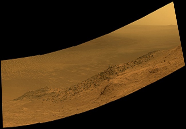 This image is from NASA's Mars rover Opportunity at "Wharton Ridge," an area that forms part of the southern wall of "Marathon Valley" on the rim of Endeavour Crater. Photo Credit: NASA/JPL-Caltech/Cornell/Arizona State Univ