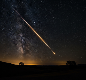 stella cadente che attraversa il cielo notturno, lunga scia