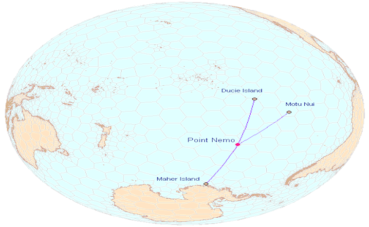 Точка немо сайт. Точка Немо в тихом океане на карте. Координаты точки Немо на карте. Пойнт Немо. Остров Немо на карте.
