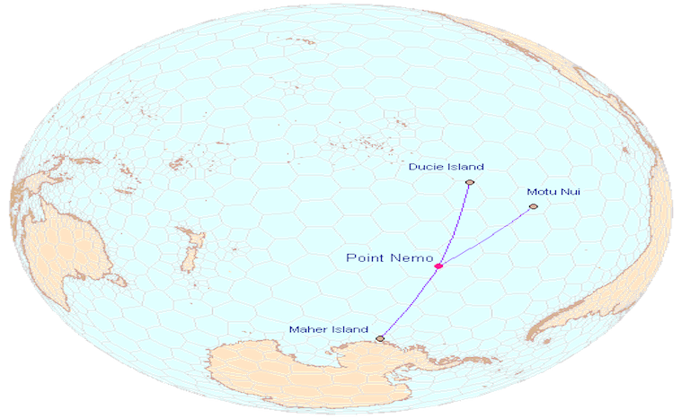 Точка немо сайт. Точка Немо в тихом океане на карте. Координаты точки Немо на карте. Пойнт Немо. Остров Немо на карте.
