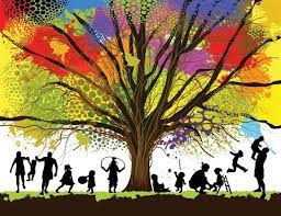 une famille stylisée tous unis sous un grand arbre