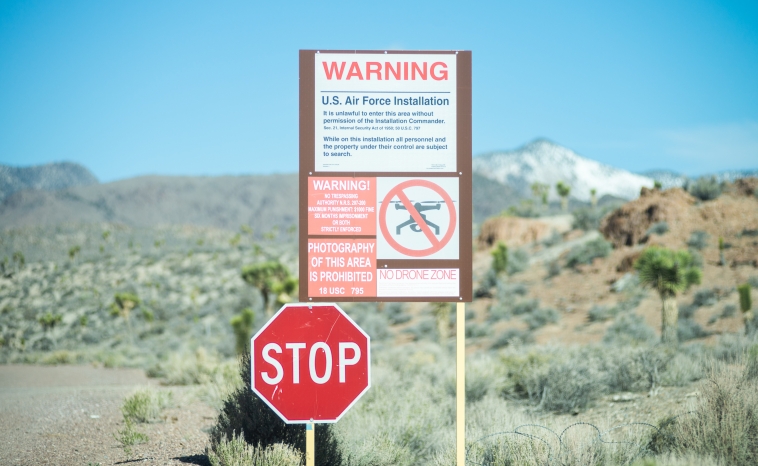 Warnings displayed at the entrance to Area 51 in Nevada, USA