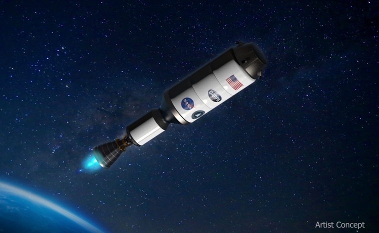 An artist's concept of a NASA nuclear engine rocket, developed with DARPA.