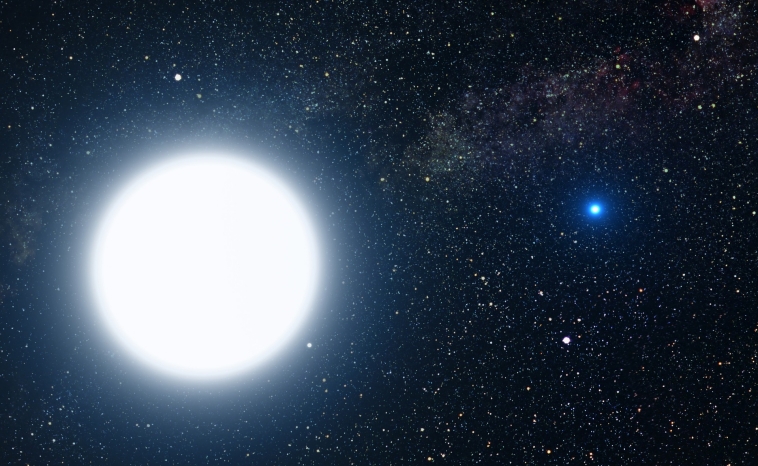 The Sirius Star System, with Sirius A and the smaller Sirius B stars.