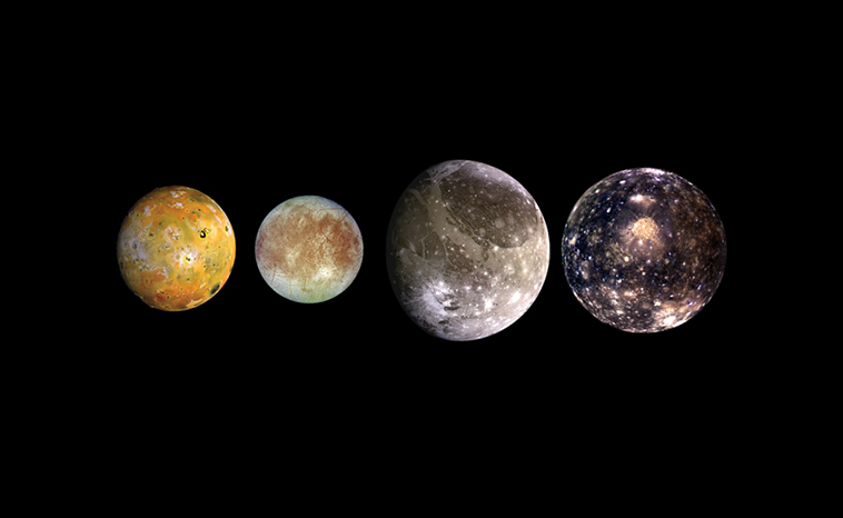 The four Galilean moons are named after legendary astronomer Galileo and are by far the largest of Jupiter's moons