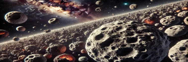 Primo piano della fascia degli asteroidi