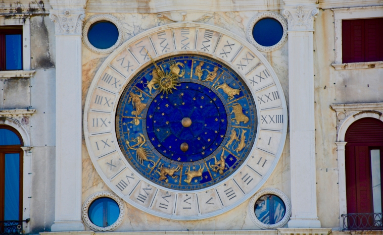 A dial showing the signs of the zodiac, representing the divination side of the astronomy vs astrology debate.