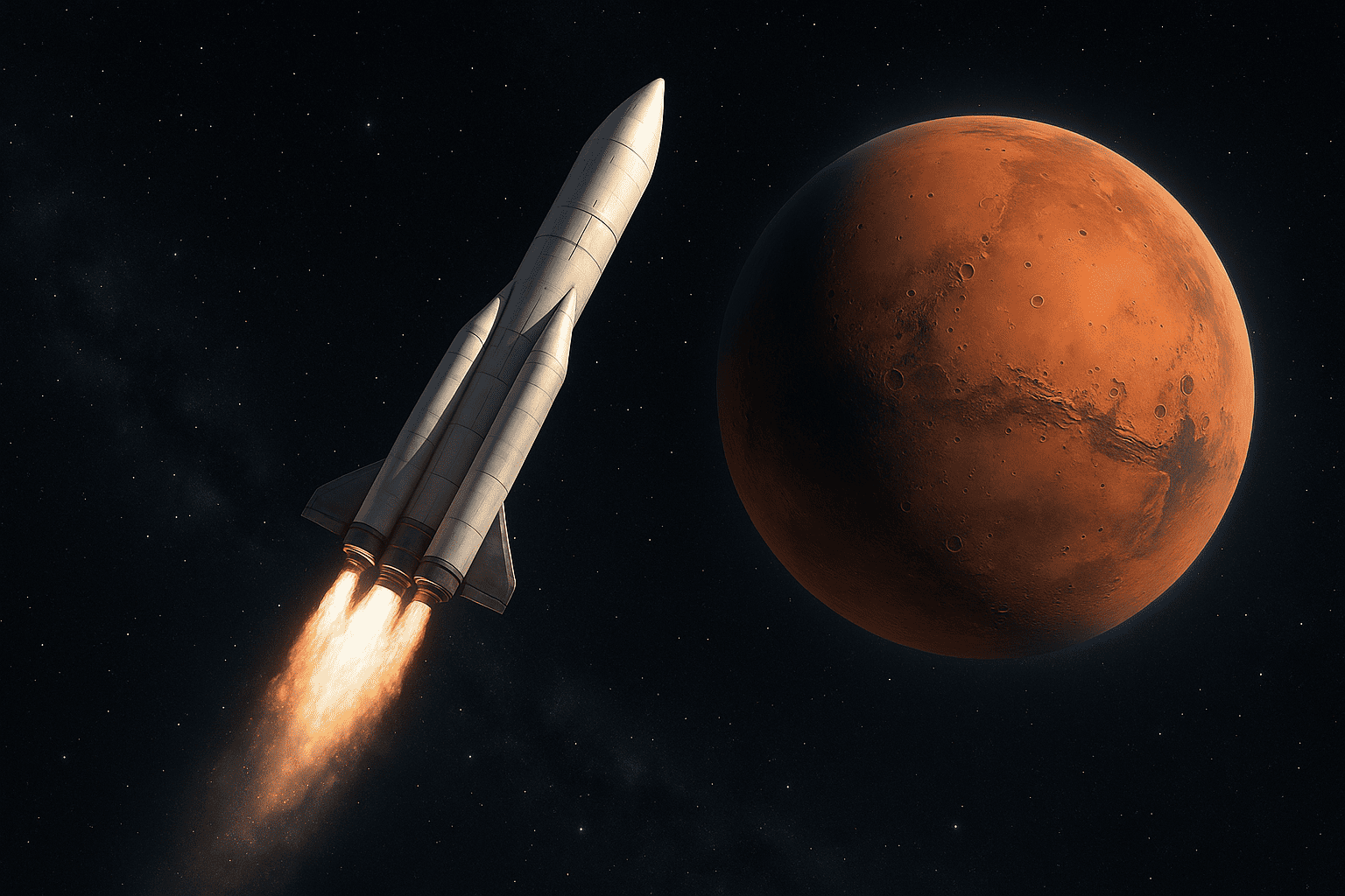 Fusée dans l'espace près de Mars