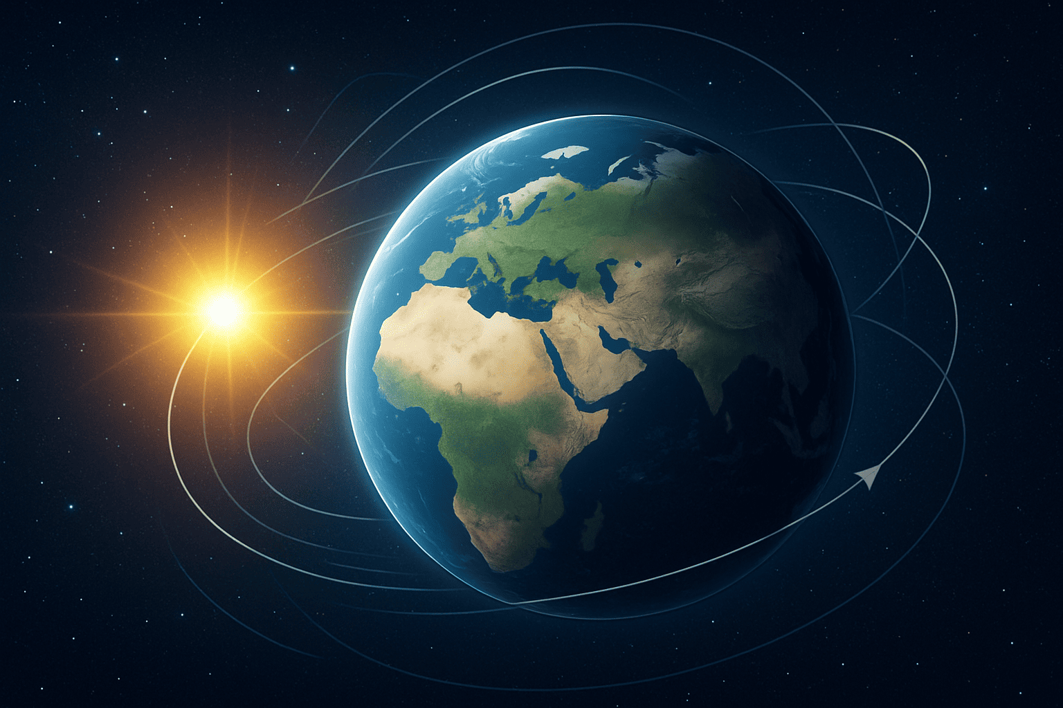 La Tierra vista desde el espacio, con el Sol iluminando una parte del planeta y la otra envuelta en sombras