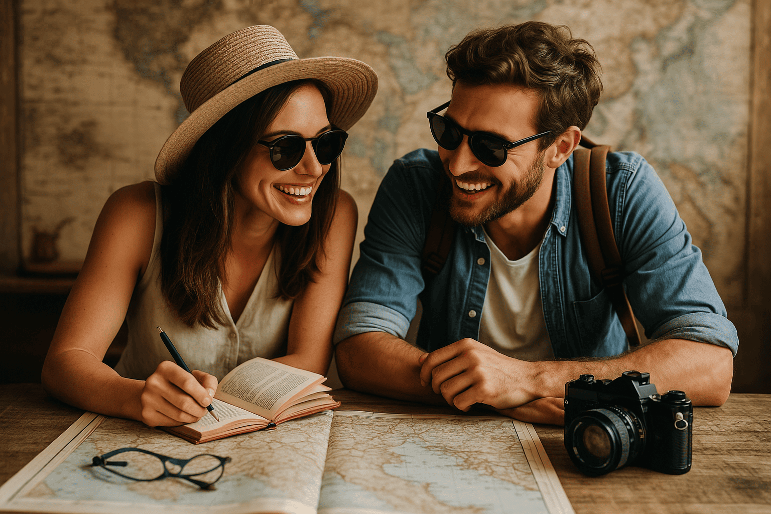 Les cadeaux parfaits pour lui Couple planifiant un voyage