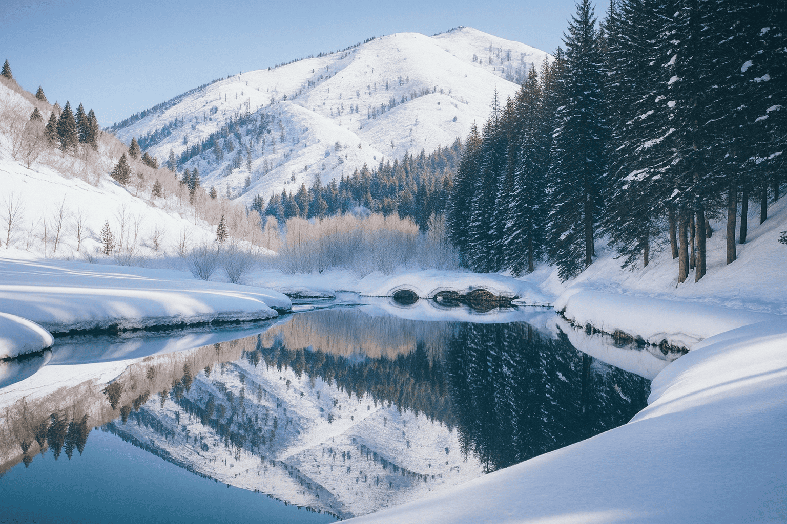 paisaje invernal con lago