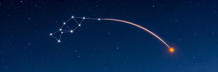 Vista cielo notturno con Orsa Maggiore e arco che arco che collega stella Arturo