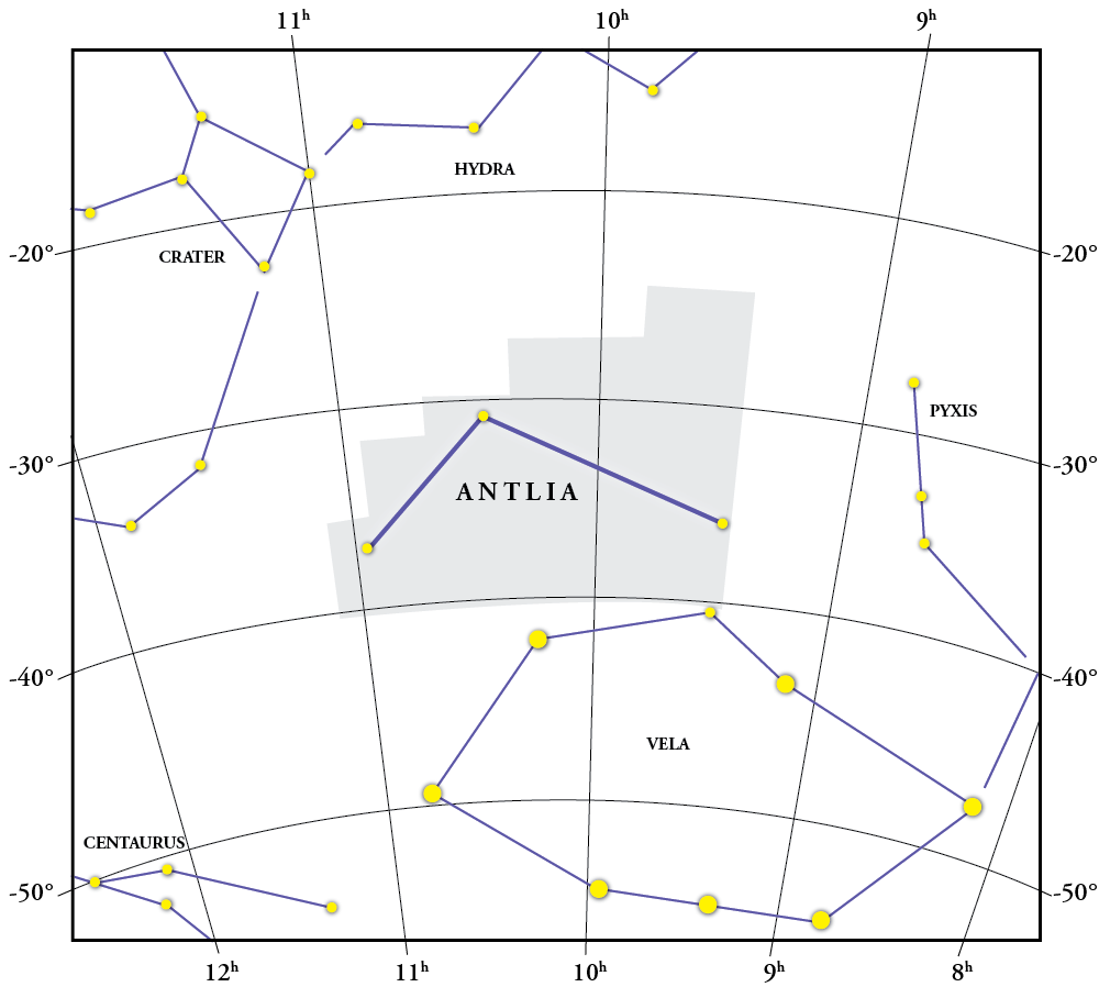 Mappa della costellazione Antlia