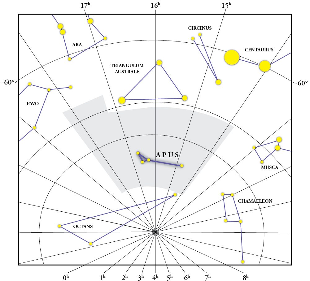 Mapa da constelação de Apus