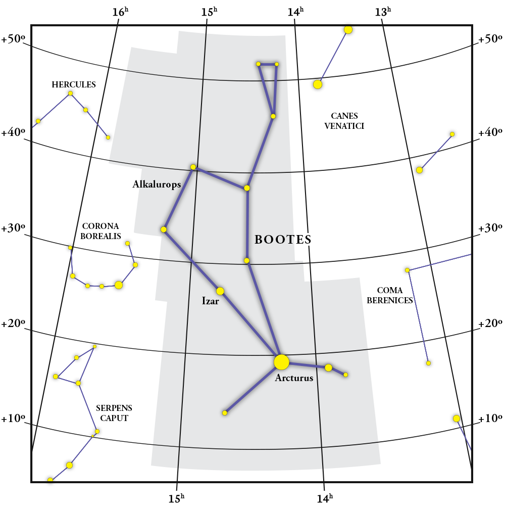 Mapa gwiazdozbioru Bootes