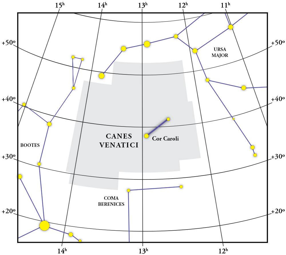 Mapa da constelação de Canes Venatici