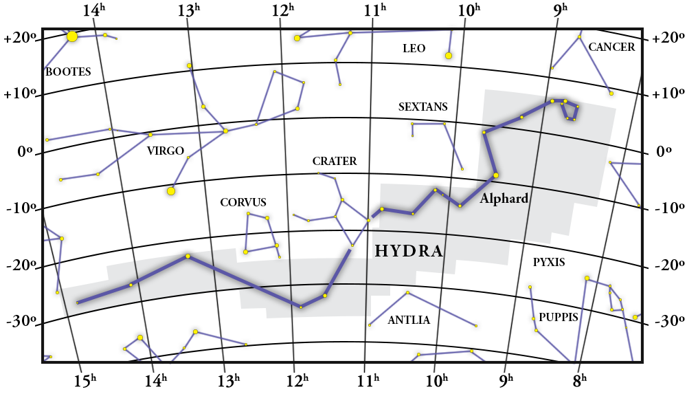 Carte de la constellation  Hydra 