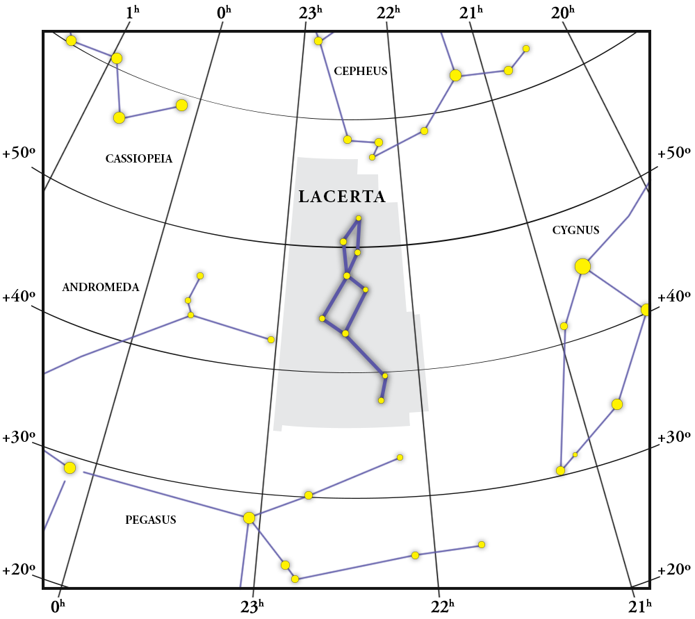 Lacerta तारामंडल नक़्शा