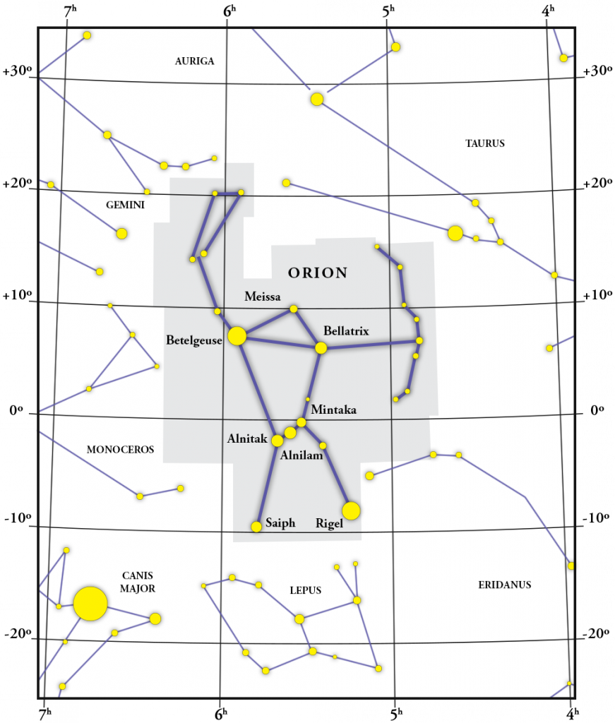 Mapa da constelação de Orion