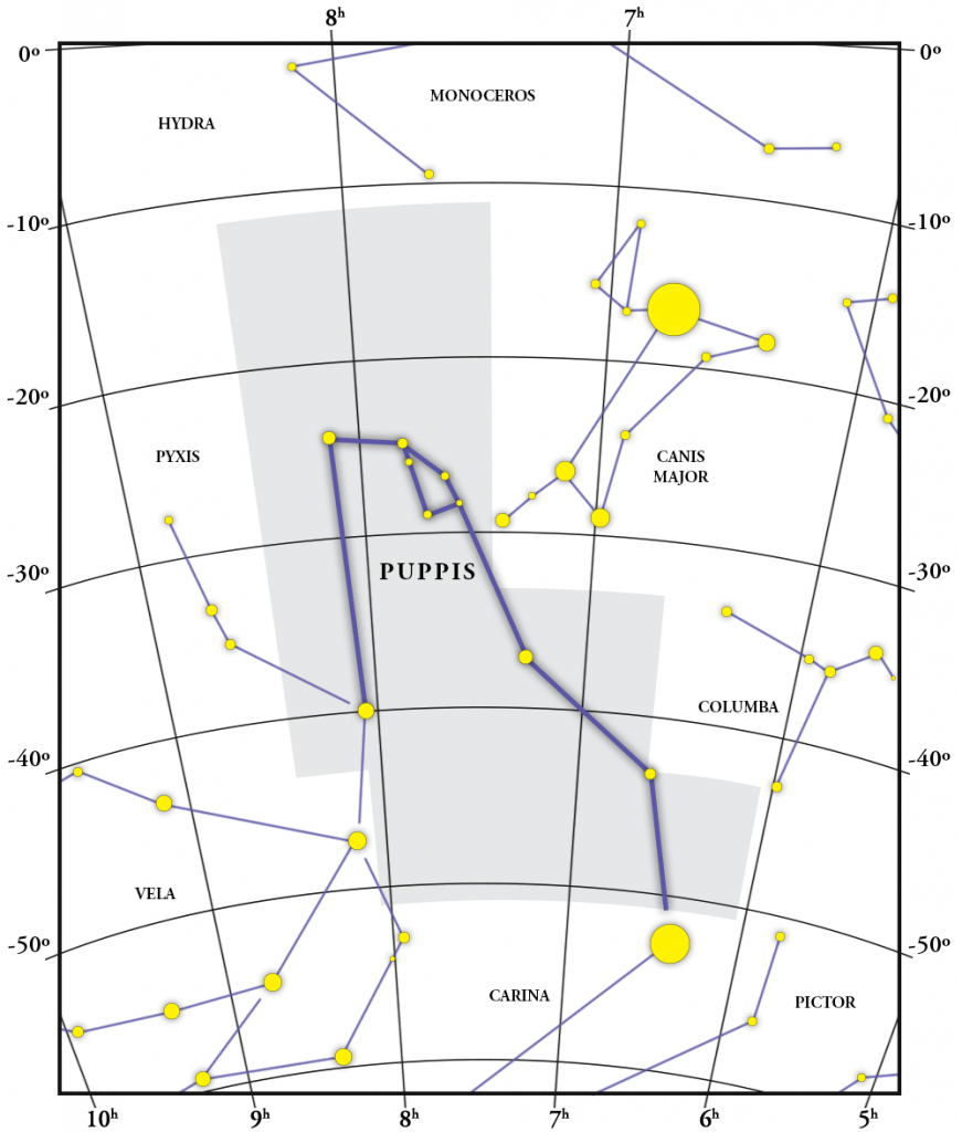 Mapa da constelação de Puppis